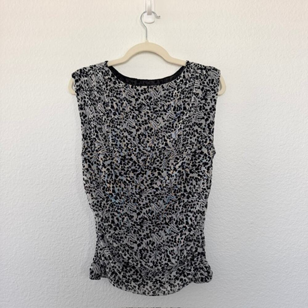 INC International Concepts Blouse Women's Medium Sleeveless Mesh Ruched Sides
